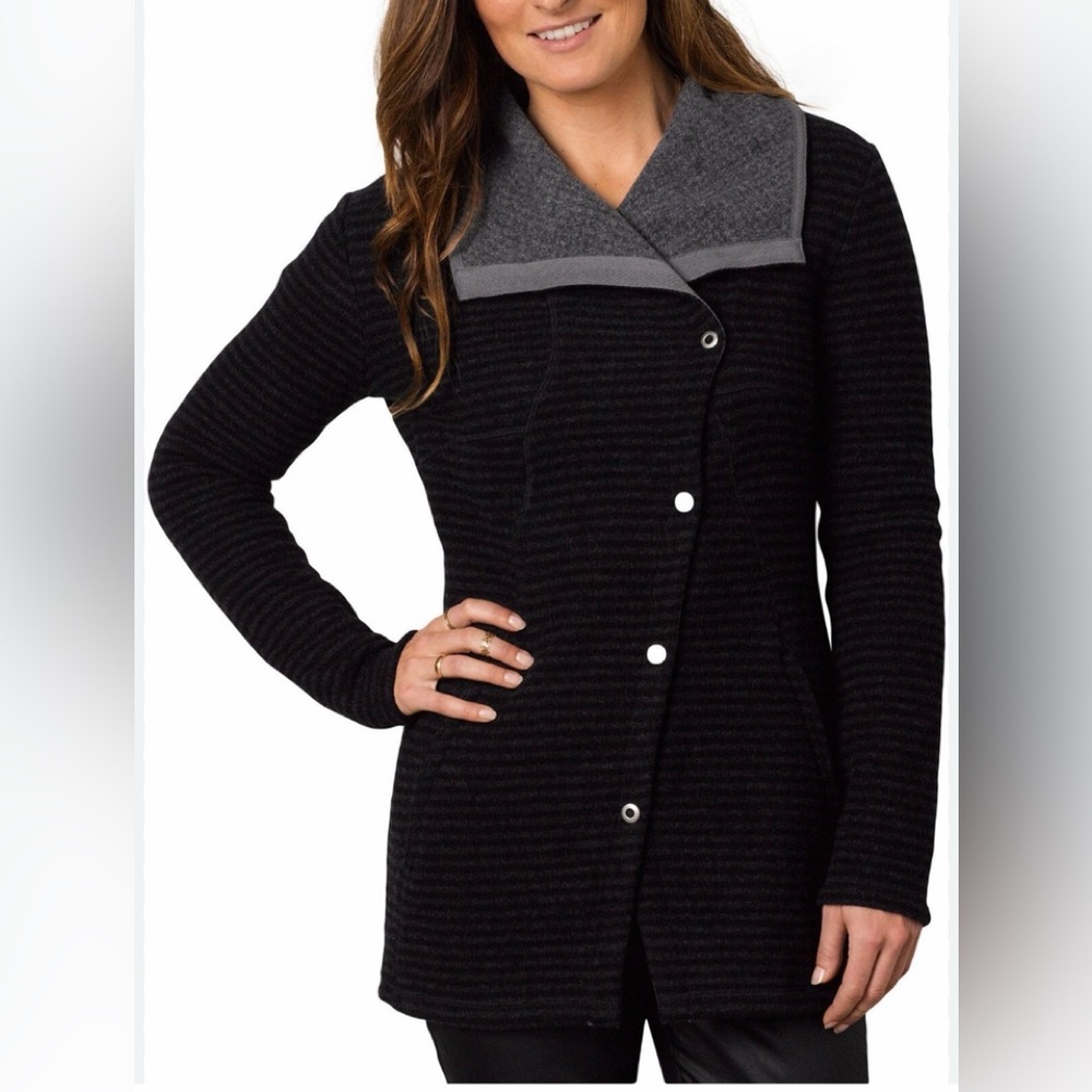 prAna Milana Textured Wool Blend Jacket Size XL Black/Charcoal‎ Knit